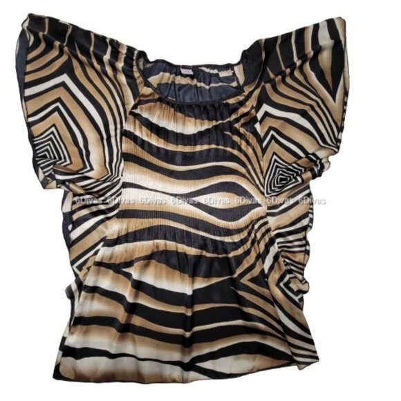 Black and Gold Animal Print Blouse Top with Butterfly Sleeves   Size S  NWOT - Picture 10 of 11